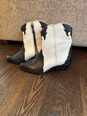 Free People New Frontier Black and White Two-Tone Western Ankle Boots